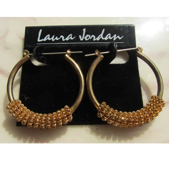 Laura Jordan Wire Wrapped Gold Tone Hoop Earrings - Picture 1 of 1